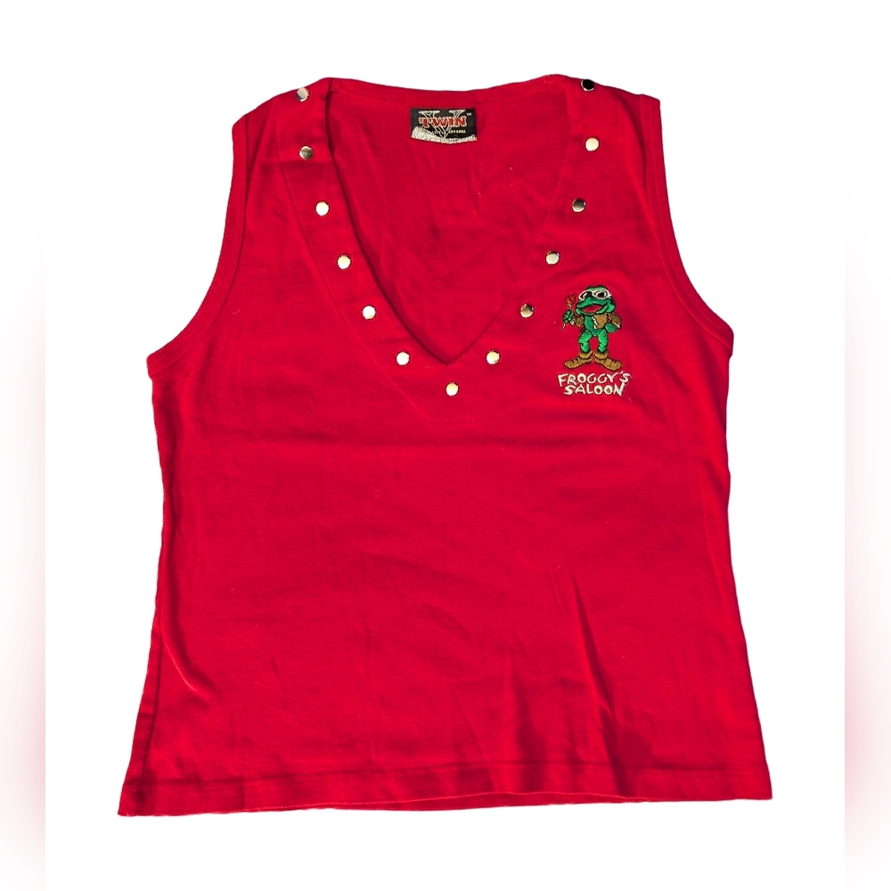 Vintage Women's Red Sleeveless Froggy's Saloon Daytona Bike Week Top Size Small